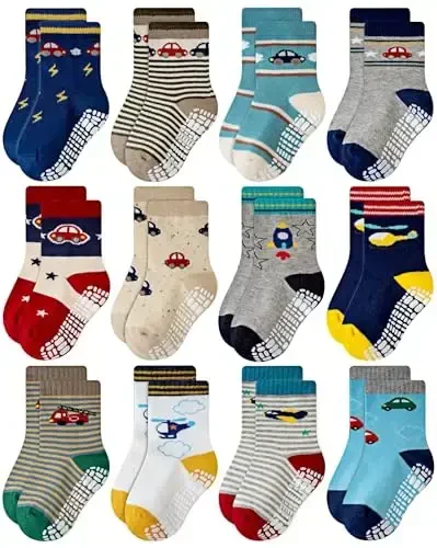 RATIVE Non Skid Anti Slip Crew Socks With Grips for Baby Infant Toddlers Kids Boys - MODAZONE