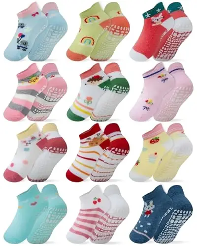 RATIVE Anti Slip Ankle Socks with Grips for Baby Toddler Kids Boys Girls 