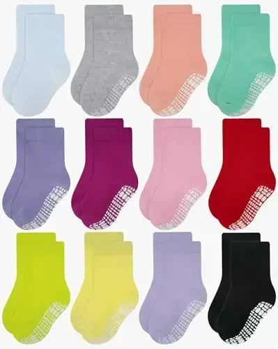 RATIVE Non Skid Anti Slip Cotton Dress Crew Socks With Grips For Baby Infant Toddler Kids Girls - RATIVE (1)