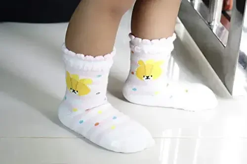 RATIVE Non Skid Anti Slip Cotton Dress Crew Socks With Grips For Baby Infant Toddler Kids Girls - 4