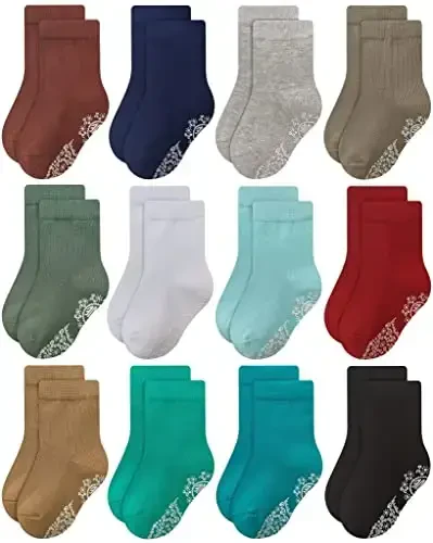 RATIVE Non Skid Anti Slip Crew Socks With Grips for Baby Infant Toddlers Kids Boys 