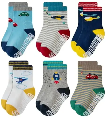 RATIVE Non Skid Anti Slip Crew Socks With Grips for Baby Infant Toddlers Kids Boys 