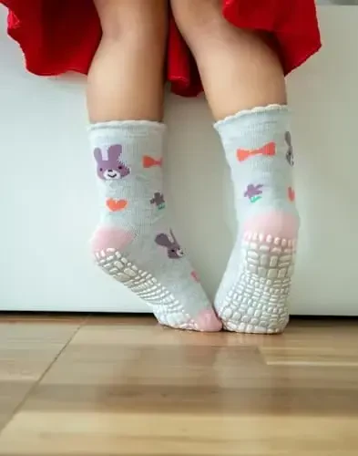 RATIVE Non Skid Anti Slip Cotton Dress Crew Paypoqlar Chaqaloqlar uchun Qizlar uchun Grips bilan - 5