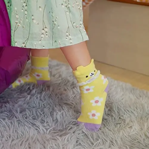 RATIVE Non Skid Anti Slip Cotton Dress Crew Paypoqlar Chaqaloqlar uchun Qizlar uchun Grips bilan - 3