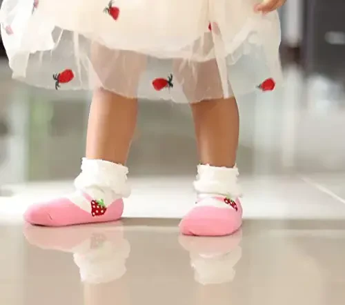 RATIVE Non Skid Anti Slip Cotton Dress Crew Socks With Grips For Baby Infant Toddler Kids Girls - 5