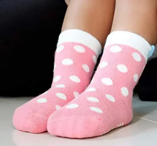 RATIVE Non Skid Anti Slip Cotton Dress Crew Socks With Grips For Baby Infant Toddler Kids Girls - 6