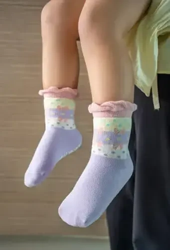 RATIVE Non Skid Anti Slip Cotton Dress Crew Socks With Grips For Baby Infant Toddler Kids Girls - 4
