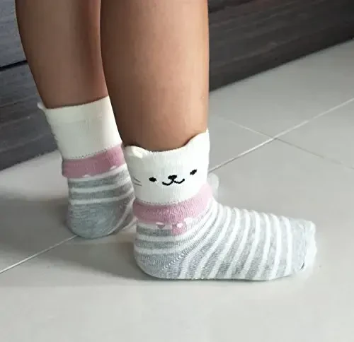 RATIVE Non Skid Anti Slip Cotton Dress Crew Socks With Grips For Baby Infant Toddler Kids Girls - 5