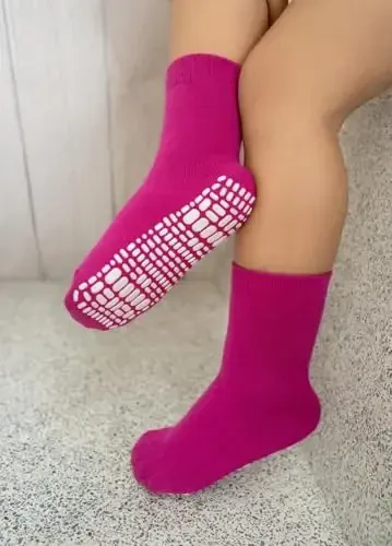 RATIVE Non Skid Anti Slip Cotton Dress Crew Socks With Grips For Baby Infant Toddler Kids Girls - 6