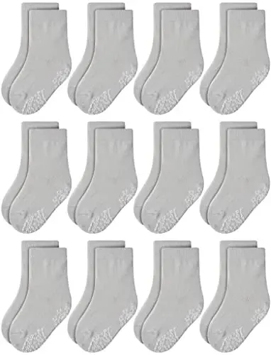 RATIVE Non-Skid Anti-Slip Crew Socks for Toddler Boys | Soft Cotton Stretch Baby Infant Kids Gripper Bottom Socks for Walking Crawling Indoor Play, Colorful Designs, Everyday Wear - 1