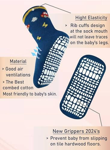 RATIVE Non Skid Anti Slip Crew Socks With Grips For Baby Infant Toddlers Kids Boys - 56