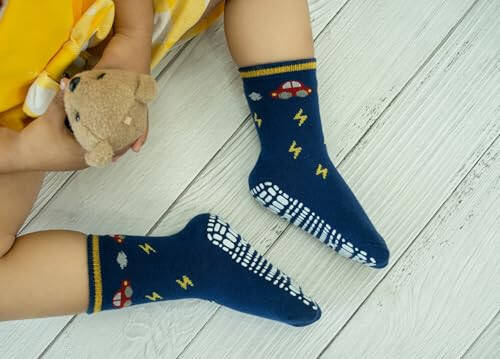 RATIVE Non Skid Anti Slip Crew Socks With Grips For Baby Infant Toddlers Kids Boys - 60