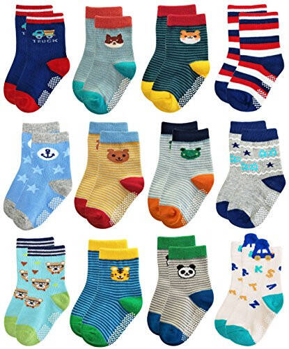 RATIVE Non Skid Anti Slip Crew Socks With Grips For Baby Infant Toddlers Kids Boys - 23