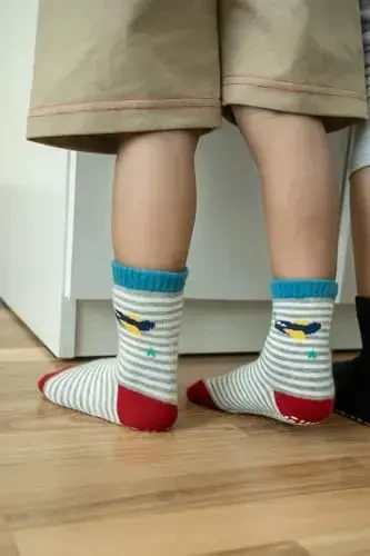RATIVE Non Skid Anti Slip Crew Socks With Grips for Baby Infant Toddlers Kids Boys - 5