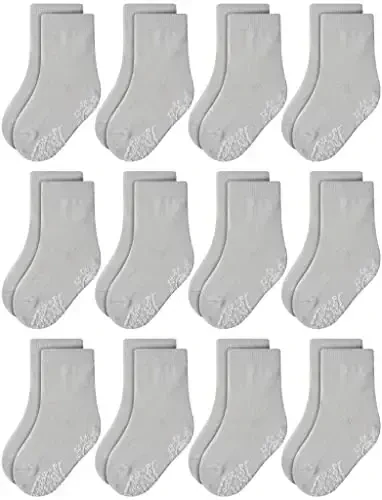 RATIVE Non Skid Anti Slip Crew Socks With Grips for Baby Infant Toddlers Kids Boys 