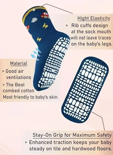 RATIVE Non Skid Anti Slip Crew Socks With Grips for Baby Infant Toddlers Kids Boys - 5