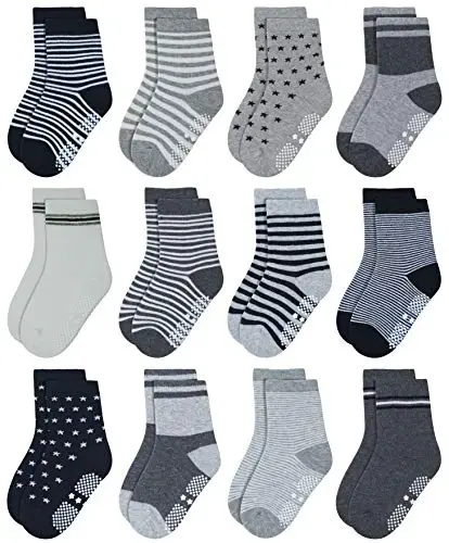 RATIVE Non Skid Anti Slip Crew Socks With Grips for Baby Infant Toddlers Kids Boys - RATIVE
