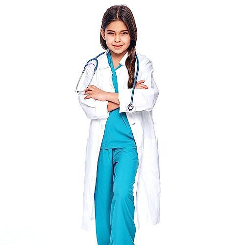 Rauoawby White Lab Coat for Kids - Children's Lab Coat for Doctor Scientist & Chemistry Experiment Costume - 6