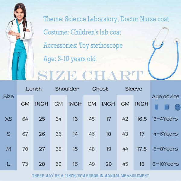 Rauoawby White Lab Coat for Kids - Children's Lab Coat for Doctor Scientist & Chemistry Experiment Costume - 9