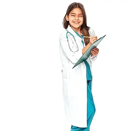 Rauoawby White Lab Coat for Kids - Children's Lab Coat for Doctor Scientist & Chemistry Experiment Costume - 6
