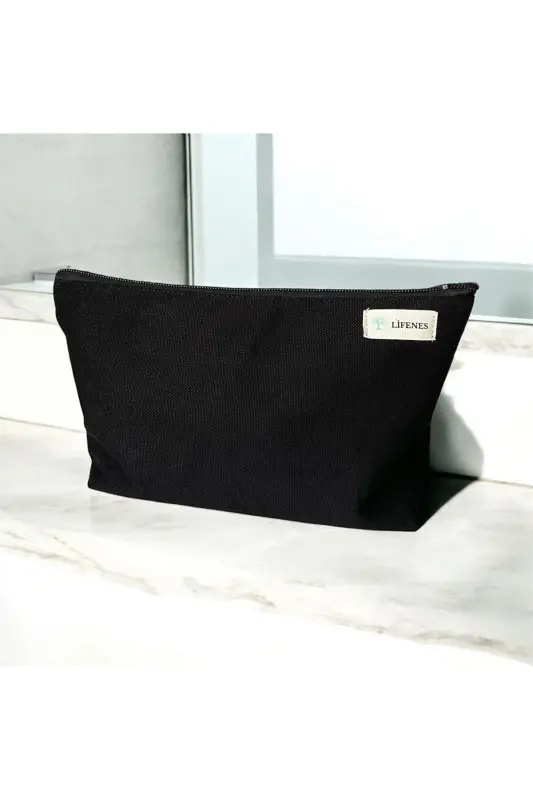 Raw Cotton Canvas Makeup Bag 26x18 Cm-Black - 1