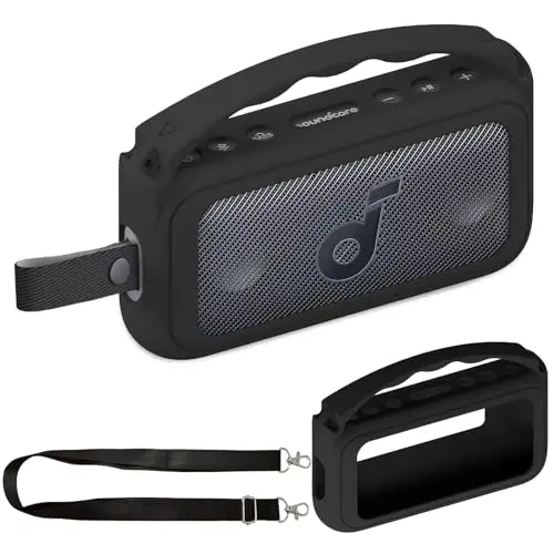 RAWECUD Soundcore Motion 300 simsiz yuqori aniqlikdagi portativ dinamik uchun silikon qopqoq qutisi, Motion 300 dinamik qutisi aksessuarlari uchun himoya ushlagich terisi (qora) 