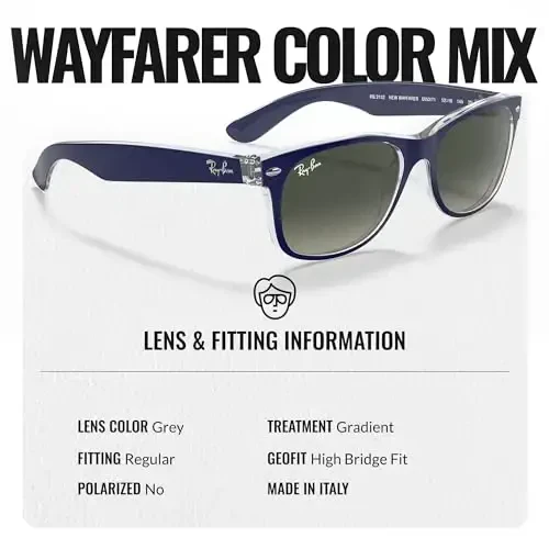 Ray-Ban RB2132 NEW WAYFARER COLOR MIX Erkaklar va ayollar uchun kvadrat shaklidagi quyoshdan saqlaydigan ko'zoynaklar rasmiy ko'zoynak to'plami bilan - 4