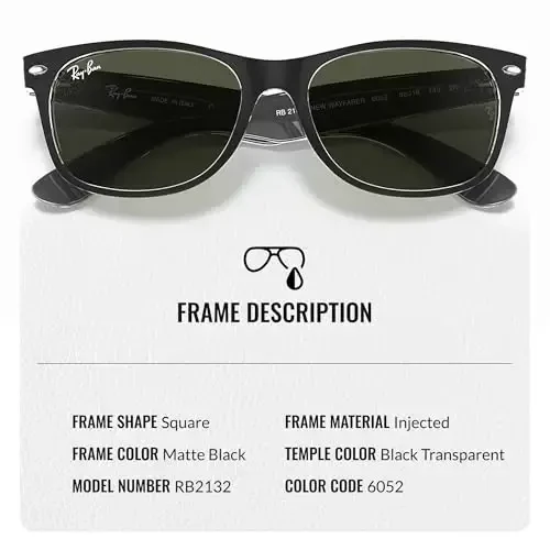 Ray-Ban RB2132 NEW WAYFARER COLOR MIX Erkaklar va ayollar uchun kvadrat shaklidagi quyoshdan saqlaydigan ko'zoynaklar, rasmiy RAYBAN ko'zoynak to'plami bilan - 3