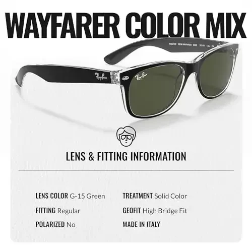 Ray-Ban RB2132 NEW WAYFARER COLOR MIX Erkaklar va ayollar uchun kvadrat shaklidagi quyoshdan saqlaydigan ko'zoynaklar, rasmiy RAYBAN ko'zoynak to'plami bilan - 4