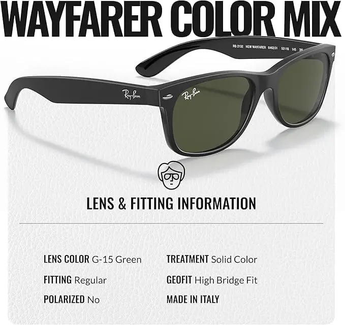 Ray-Ban RB2132 NEW WAYFARER COLOR MIX erkaklar va ayollar uchun kvadrat shaklidagi quyoshdan saqlaydigan ko'zoynaklar rasmiy RAYBAN ko'zoynak to'plami bilan - 4