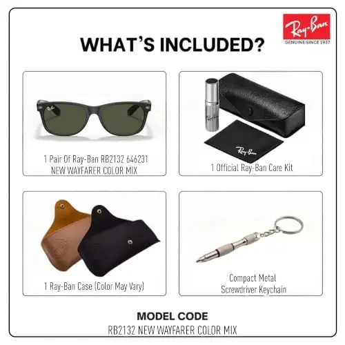 Ray-Ban RB2132 NEW WAYFARER COLOR MIX erkaklar va ayollar uchun kvadrat shaklidagi quyoshdan saqlaydigan ko'zoynaklar rasmiy RAYBAN ko'zoynak to'plami bilan - RAY-BAN (1)