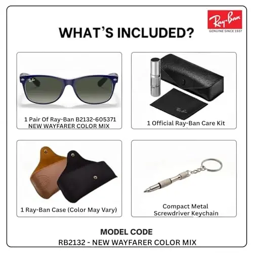 Ray-Ban RB2132 NEW WAYFARER COLOR MIX Square Shaped Sunglasses for Men & Women with Official RAYBAN Eyewear Kit - 2