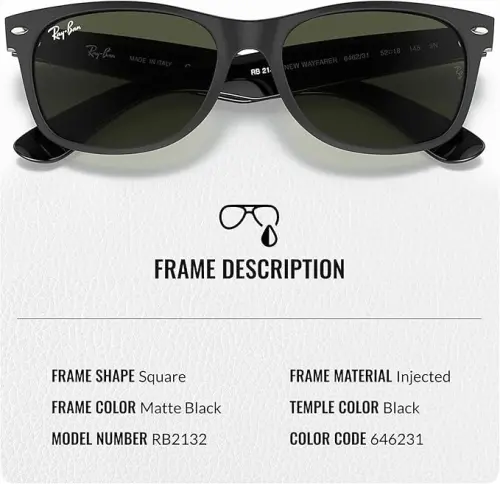 Ray-Ban RB2132 NEW WAYFARER COLOR MIX Square Shaped Sunglasses for Men & Women with Official RAYBAN Eyewear Kit - 3