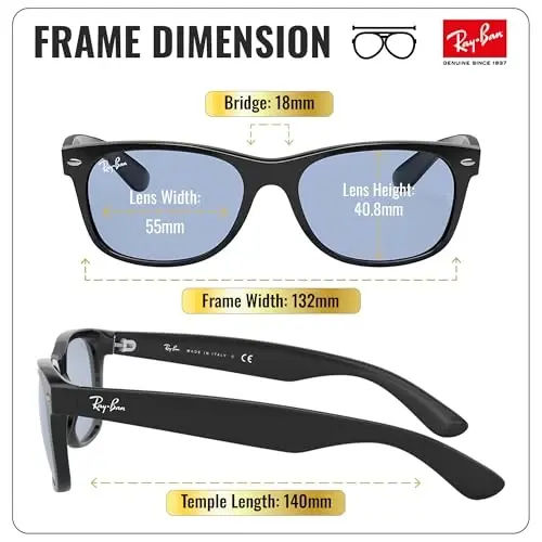 Ray-Ban RB2132F NEW WAYFARER CLASSIC LOW BRIDGE Sunglasses w/Official Kit - 5