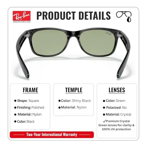 Ray-Ban RB2132F NEW WAYFARER CLASSIC LOW BRIDGE FIT Erkaklar va ayollar uchun kvadrat shaklidagi quyoshdan saqlaydigan ko'zoynaklar, rasmiy RAYBAN ko'zoynak to'plami bilan - 3