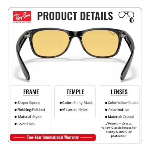 Ray-Ban RB2132F NEW WAYFARER CLASSIC LOW BRIDGE FIT Erkaklar va ayollar uchun kvadrat shaklidagi quyoshdan saqlaydigan ko'zoynaklar, rasmiy RAYBAN ko'zoynak to'plami bilan - 3