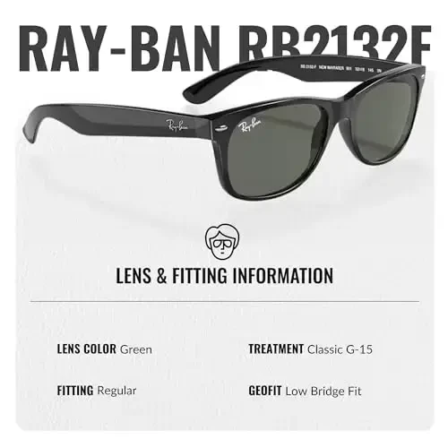 Ray-Ban RB2132F NEW WAYFARER CLASSIC LOW BRIDGE FIT Erkaklar va ayollar uchun mo'ljallangan kvadrat shaklidagi quyoshdan saqlaydigan ko'zoynaklar, rasmiy RAYBAN ko'zoynak to'plami bilan - 5