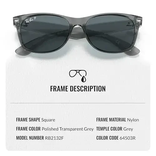 Ray-Ban RB2132F NEW WAYFARER CLASSIC LOW BRIDGE FIT Erkaklar va ayollar uchun mo'ljallangan Square Shaped quyoshdan saqlaydigan ko'zoynaklar rasmiy ko'zoynaklar to'plami bilan - 4