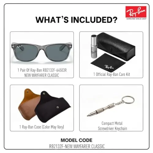 Ray-Ban RB2132F NEW WAYFARER CLASSIC LOW BRIDGE FIT Erkaklar va ayollar uchun mo'ljallangan Square Shaped quyoshdan saqlaydigan ko'zoynaklar rasmiy ko'zoynaklar to'plami bilan 