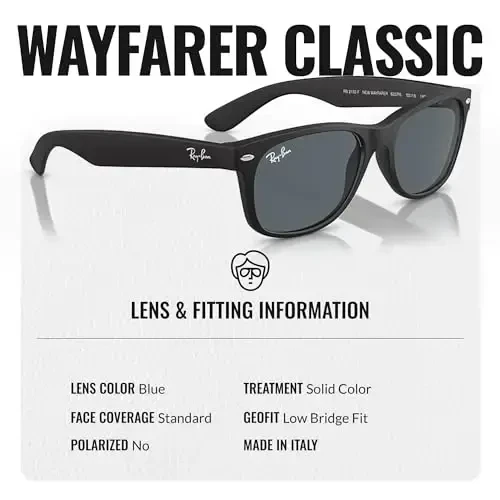 Ray-Ban RB2132F NEW WAYFARER CLASSIC LOW BRIDGE FIT Square Shaped Sunglasses for Men & Women with Official Eyewear Kit - 4