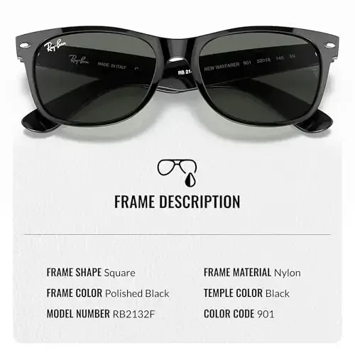 Ray-Ban RB2132F NEW WAYFARER CLASSIC LOW BRIDGE FIT Square Shaped Sunglasses for Men & Women with Official RAYBAN Eyewear Kit - 3