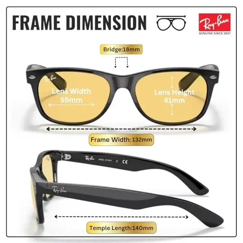 Ray-Ban RB2132F NEW WAYFARER CLASSIC LOW BRIDGE FIT Square Shaped Sunglasses for Men & Women with Official RAYBAN Eyewear Kit - 5