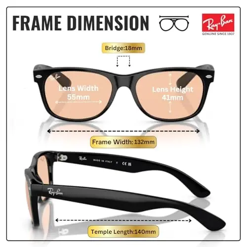 Ray-Ban RB2132F NEW WAYFARER CLASSIC LOW BRIDGE FIT Square Shaped Sunglasses for Men & Women with Official RAYBAN Eyewear Kit - 5