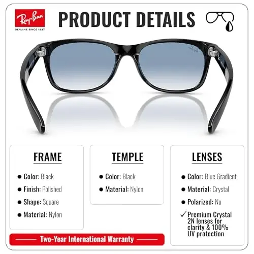 Ray-Ban RB2132F NEW WAYFARER CLASSIC LOW BRIDGE FIT Square Shaped Sunglasses for Men & Women with Official RAYBAN Eyewear Kit - 3