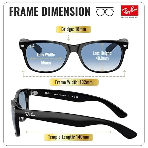 Ray-Ban RB2132F NEW WAYFARER CLASSIC LOW BRIDGE FIT Square Shaped Sunglasses for Men & Women with Official RAYBAN Eyewear Kit - 5