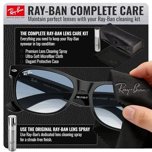 Ray-Ban RB2132F NEW WAYFARER CLASSIC LOW BRIDGE FIT Square Shaped Sunglasses for Men & Women with Official RAYBAN Eyewear Kit - 6