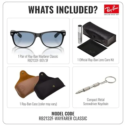 Ray-Ban RB2132F NEW WAYFARER CLASSIC LOW BRIDGE FIT Square Shaped Sunglasses for Men & Women with Official RAYBAN Eyewear Kit - RAY-BAN (1)