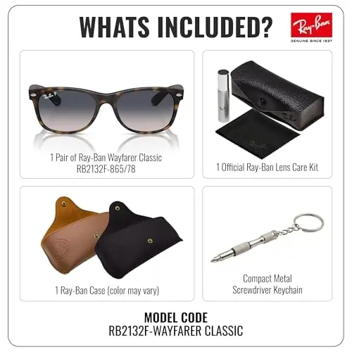 Ray-Ban RB2132F NEW WAYFARER CLASSIC LOW BRIDGE FIT Square Shaped Sunglasses for Men & Women with Official RAYBAN Eyewear Kit - 2