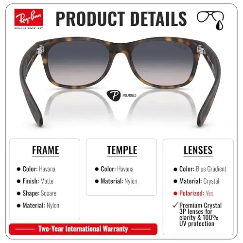 Ray-Ban RB2132F NEW WAYFARER CLASSIC LOW BRIDGE FIT Square Shaped Sunglasses for Men & Women with Official RAYBAN Eyewear Kit - 3