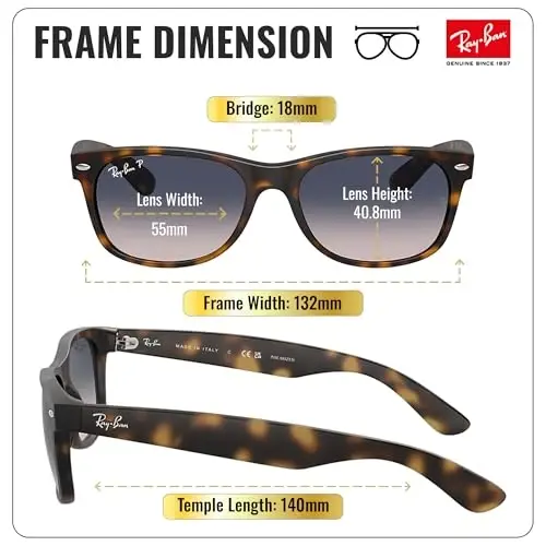 Ray-Ban RB2132F NEW WAYFARER CLASSIC LOW BRIDGE FIT Square Shaped Sunglasses for Men & Women with Official RAYBAN Eyewear Kit - 5